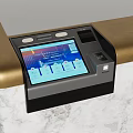 Elegant Hotel Lobby Reception Desk With Marble Texture And Gold Frame Digital Screen 3d model