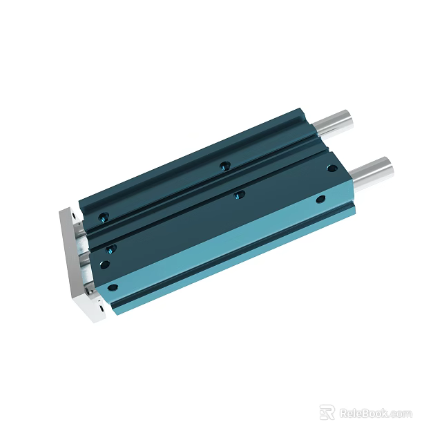 Blue Double Rod Pneumatic Cylinder With Mounting Holes For Industrial Applications 3d model 