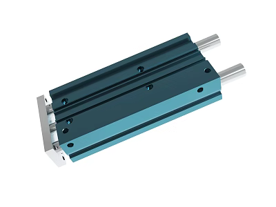 Blue Double Rod Pneumatic Cylinder With Mounting Holes For Industrial Applications 3d model