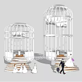 Wedding Ceremony Scene With Large White Birdcage Structures Steps Bride And Groom
