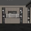 Modern Wine Cabinet Interior With Marble Countertop And Built in Storage Lighting 3d model