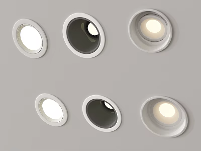 Six Modern Recessed Downlights With White Trim On Gray Ceiling Illumination 3d model