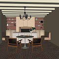 Cozy Restaurant Interior With Chandelier Round White Table Wooden Chairs Red Brick Floor Beige Benches