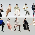 Diverse Group of People in Various Sitting Poses and Casual Outfits