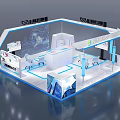Modern Exhibition Booth With Sleek White Design And Blue Accent Lines