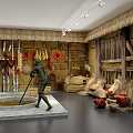 Traditional Rural Indoor Scene Featuring Person Fetching Water From Circular Well With Straw Roof