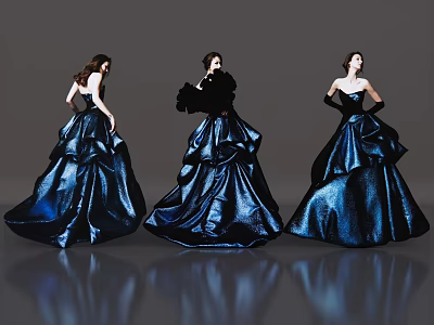 2D Modern Characters Fashion Evening Dress T-stage Fashion Evening Dress Model Evening Dress Beauty Dress-up Beauty Evening Dress 3d model