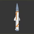 Sleek Silver Missile Weapon With Orange Stripes Pointed Nose And Tail Fins