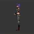 Game And Movie Character With Purple Hair Red Tank Top Camouflage Pants And Arm Guards