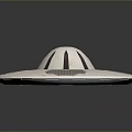 Silver Flying Saucer With Dome Shaped Top Gray Panels And Blue Glowing Lines