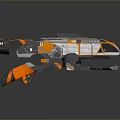 Futuristic Sci Fi Vehicle with Orange Gray White Exterior Streamlined Design Cockpit And Mechanical Parts