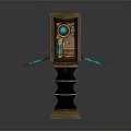 Steampunk Style Weapon With Golden Metal Casing Gears Dials And Blue Glowing Elements