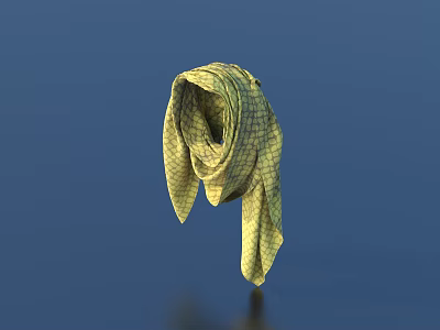 Yellow Checkered Scarf Hanging In Mid Air Against Blue Background With Soft Fabric 3d model