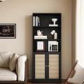 Black Wooden Bookcase with Books Decorative Items and Hidden Storage Cabinet in Modern Living Room