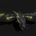 Mythical Dragon And Rider With Glowing Yellow Lines On Intricate Black Wings