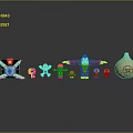 Plant Themed Toy Arrangement Featuring Red Ape Figures And Onion Shaped Object On Gray Surface