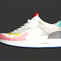 Stylish White Sneakers With Red Pink Yellow Blue Accents And White Laces
