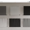Modern Radiators in Various Colors with Vertical Slat Design Displayed on White Wall Background for Home Heating