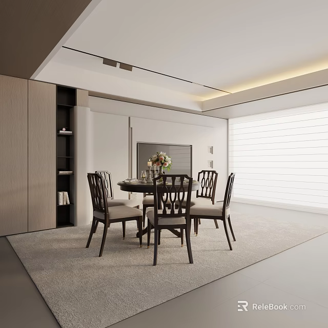 Modern Round Dining Table Set With Four Chairs In Bright Interior Space 3d model