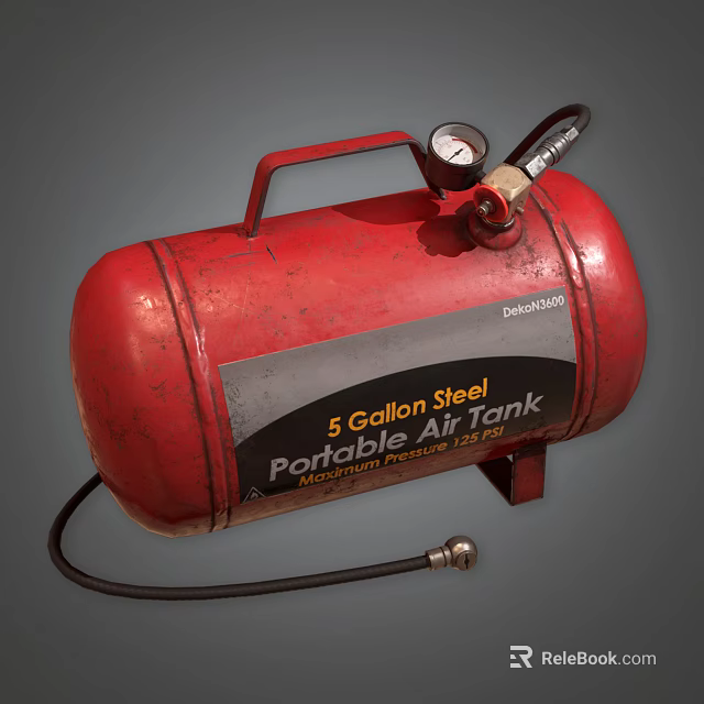 Durable 5 Gallon Steel Portable Air Tank With Pressure Gauge And Hose For Industrial Use 3d model 