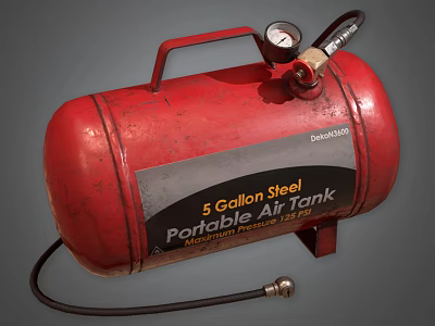 Durable 5 Gallon Steel Portable Air Tank With Pressure Gauge And Hose For Industrial Use 3d model
