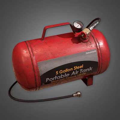 Durable 5 Gallon Steel Portable Air Tank With Pressure Gauge And Hose For Industrial Use 3d model