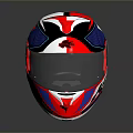 Stylish Red Blue White Motorcycle Helmet with Geometric Patterns and Transparent Visor