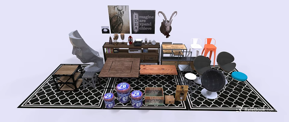 Wooden Coffee Table With Decorative Pieces And Surrounding Furniture In Modern Interior 3d model 