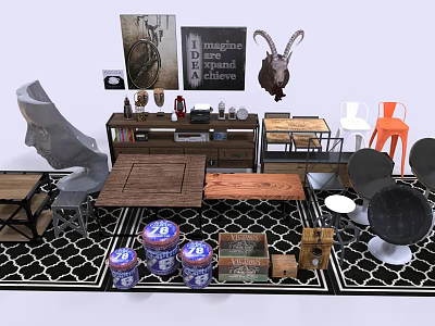 Wooden Coffee Table With Decorative Pieces And Surrounding Furniture In Modern Interior 3d model