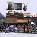 Wooden Coffee Table With Decorative Pieces And Surrounding Furniture In Modern Interior