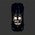 Black Pagani Convertible Sports Car With Blue Wheels Beige Seats And Colorful Stripes