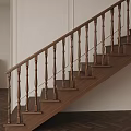 Classic Wooden Staircase Featuring Wooden Steps Balusters Handrail And White Wall