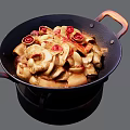 Iron Pot With Delicious Stewed Meat And Vegetables Garnished With Red Ingredients