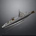 White Ship Model With Golden Details Mast And Deck Equipment