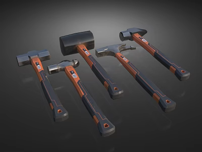 Professional Hardware Hammers With Black And Orange Handles For DIY And Workshop Use 3d model