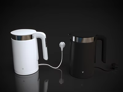 Modern Kitchen Appliances White And Black Electric Kettles With Stainless Steel Design 3d model