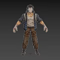 Man In Detailed 3D Character Design With White Tank Top Blue Jacket Brown Pants Black Shoes