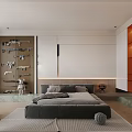 Modern Kids Room Interior with Bed Baby Walker White Cabinets Wooden Flooring And Wall Art