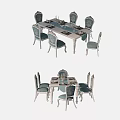 Elegant Dining Table Set with Upholstered Chairs and Floral Table Decorations 3d model