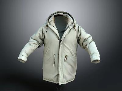 Light Gray Hooded Coat With Zipper Closure And Functional Pockets Design 3d model
