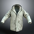 Light Gray Hooded Coat With Zipper Closure And Functional Pockets Design 3d model
