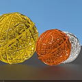Decorative Ornament Set of Three Woven Small Balls in Yellow White Orange
