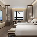Hotel Guest Room Interior With Twin Beds Nightstands Ambient Lighting And Modern Decor
