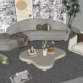 Modern Cream Style Sofa Coffee Table Combination Curved Sofa Casual Sofa Coffee Table Caterpillar Sofa Leisure Chair 3d model