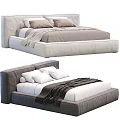 Modern Double Beds with Linen Bedding and Blanket in Neutral Color Tones for Interior Design