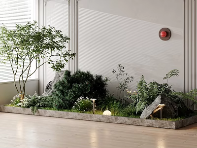 Modern Bonsai Potted Plant Arrangement With Decorative Stones Green Moss And Soft Lighting 3d model