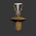 Ornate Golden Decorative Structure with Halo Top Wing like Panels Lattice Center and Base Pendants