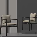 Modern Designer Dining Chairs With Black Frame And Beige Cushion 3d model