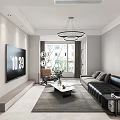 Modern Living And Dining Room Interior With Black Sofa TV Coffee Table And Window