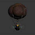 3D Model Airship Featuring Brown Balloon White Patterns Boat Structure Ladder And Colorful Decorations